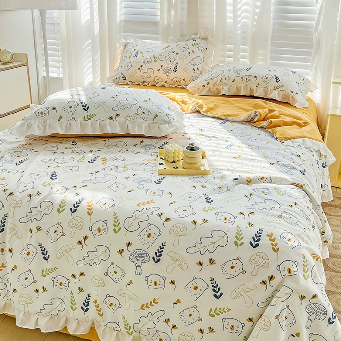 91家纺网 家纺一手货源 找家纺 澳梵 小清新水洗棉麻夏被四件套 萌萌熊