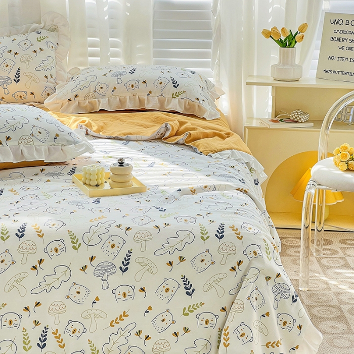 91家纺网 家纺一手货源 找家纺 澳梵 小清新水洗棉麻夏被四件套 萌萌熊