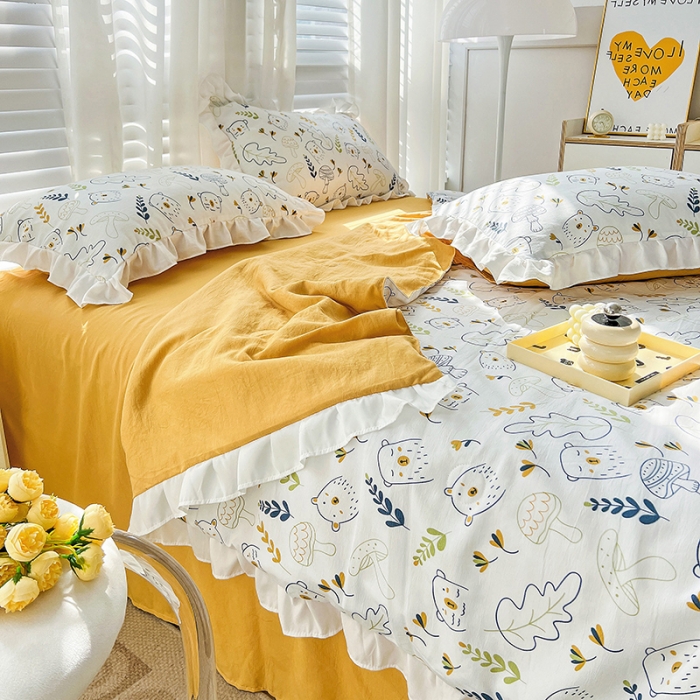 91家纺网 家纺一手货源 找家纺 澳梵 小清新水洗棉麻夏被四件套 萌萌熊