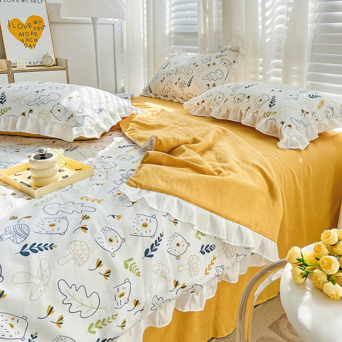 91家纺网 家纺一手货源 找家纺 澳梵 小清新水洗棉麻夏被四件套 萌萌熊