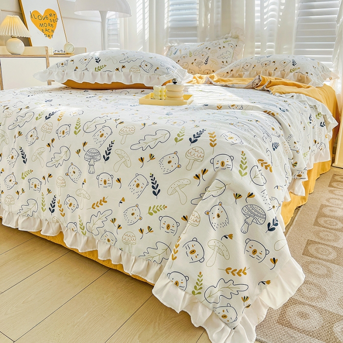 91家纺网 家纺一手货源 找家纺 澳梵 小清新水洗棉麻夏被四件套 萌萌熊