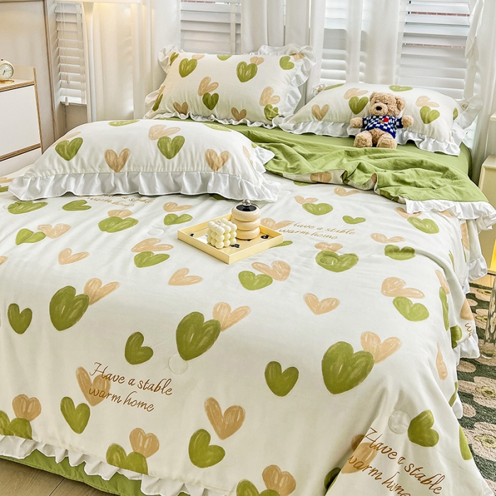 91家纺网 家纺一手货源 找家纺 澳梵 小清新水洗棉麻夏被四件套 怦然心动