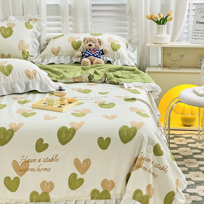 91家纺网 家纺一手货源 找家纺 澳梵 小清新水洗棉麻夏被四件套 怦然心动