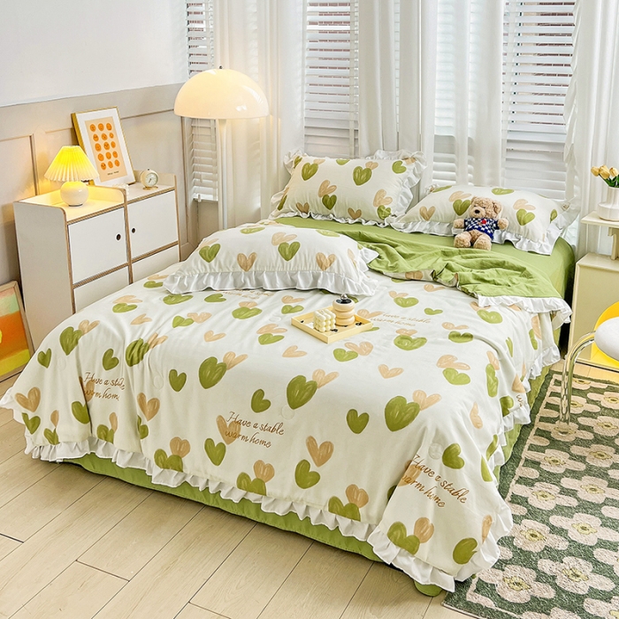 91家纺网 家纺一手货源 找家纺 澳梵 小清新水洗棉麻夏被四件套 怦然心动