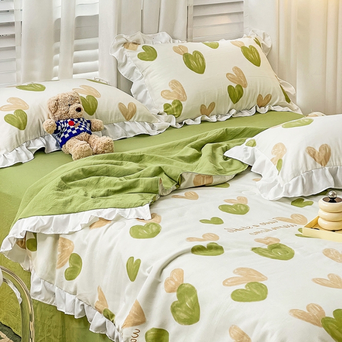 91家纺网 家纺一手货源 找家纺 澳梵 小清新水洗棉麻夏被四件套 怦然心动