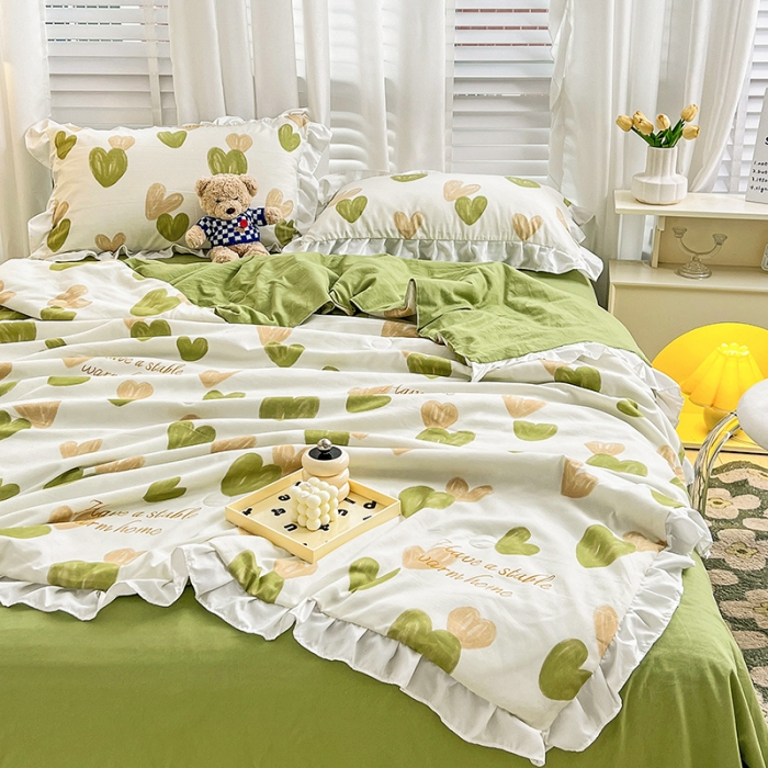 91家纺网 家纺一手货源 找家纺 澳梵 小清新水洗棉麻夏被四件套 怦然心动