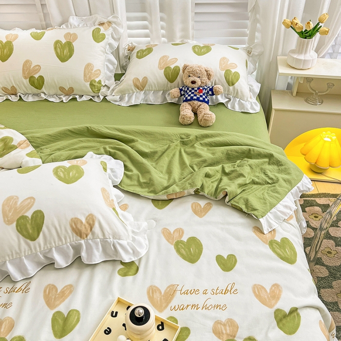 91家纺网 家纺一手货源 找家纺 澳梵 小清新水洗棉麻夏被四件套 怦然心动