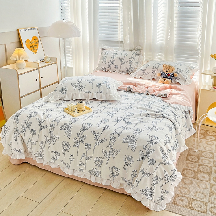 91家纺网 家纺一手货源 找家纺 澳梵 小清新水洗棉麻夏被四件套 情书