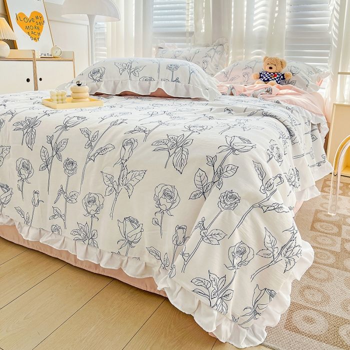 91家纺网 家纺一手货源 找家纺 澳梵 小清新水洗棉麻夏被四件套 情书