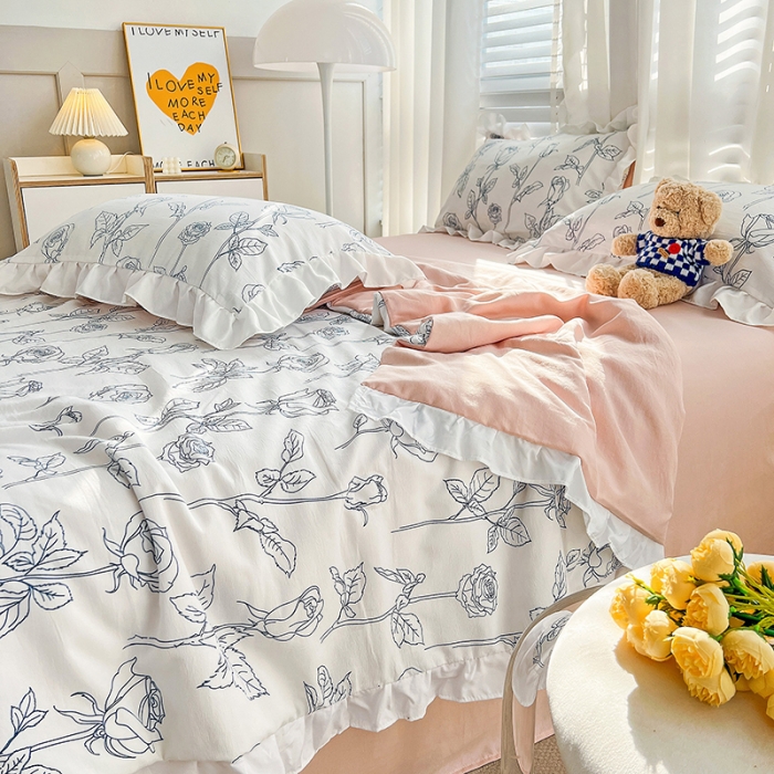 91家纺网 家纺一手货源 找家纺 澳梵 小清新水洗棉麻夏被四件套 情书