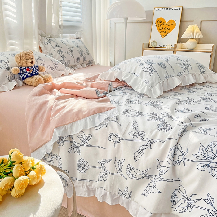 91家纺网 家纺一手货源 找家纺 澳梵 小清新水洗棉麻夏被四件套 情书