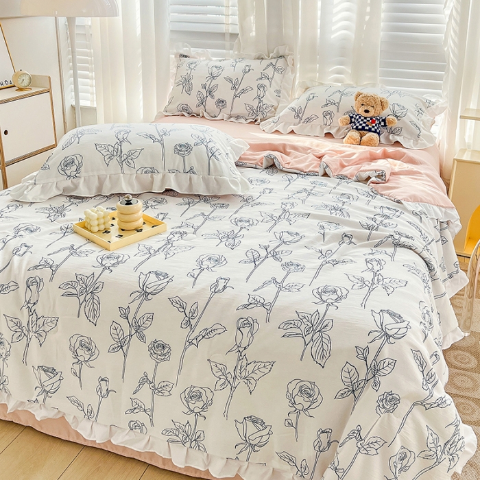 91家纺网 家纺一手货源 找家纺 澳梵 小清新水洗棉麻夏被四件套 情书