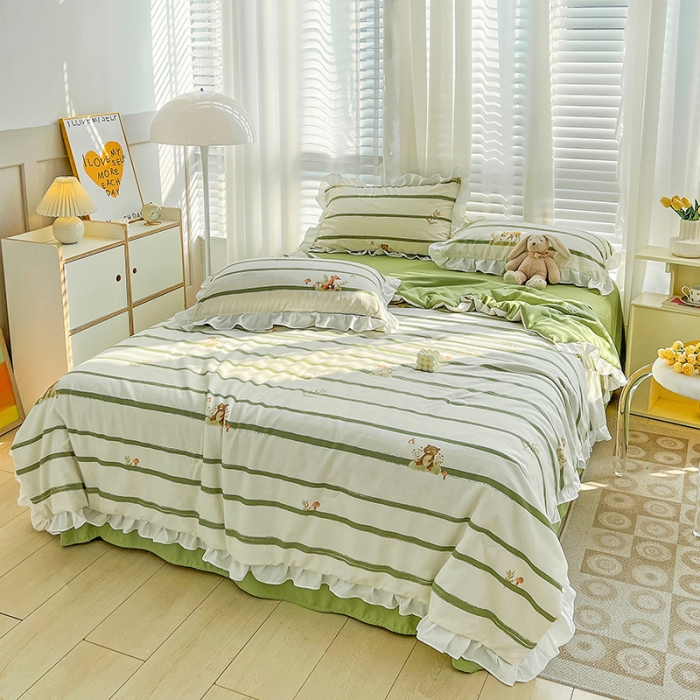 91家纺网 家纺一手货源 找家纺 澳梵 小清新水洗棉麻夏被四件套 小鹿兔