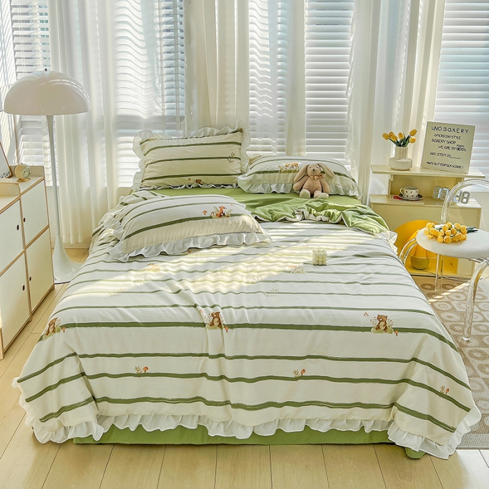 91家纺网 家纺一手货源 找家纺 澳梵 小清新水洗棉麻夏被四件套 小鹿兔