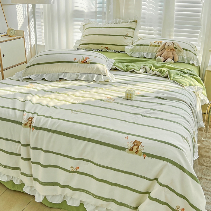 91家纺网 家纺一手货源 找家纺 澳梵 小清新水洗棉麻夏被四件套 小鹿兔