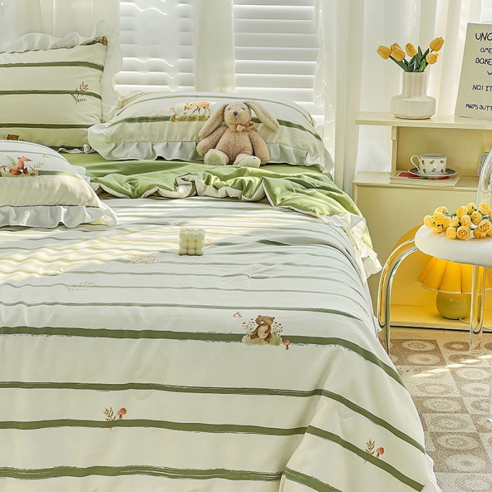 91家纺网 家纺一手货源 找家纺 澳梵 小清新水洗棉麻夏被四件套 小鹿兔