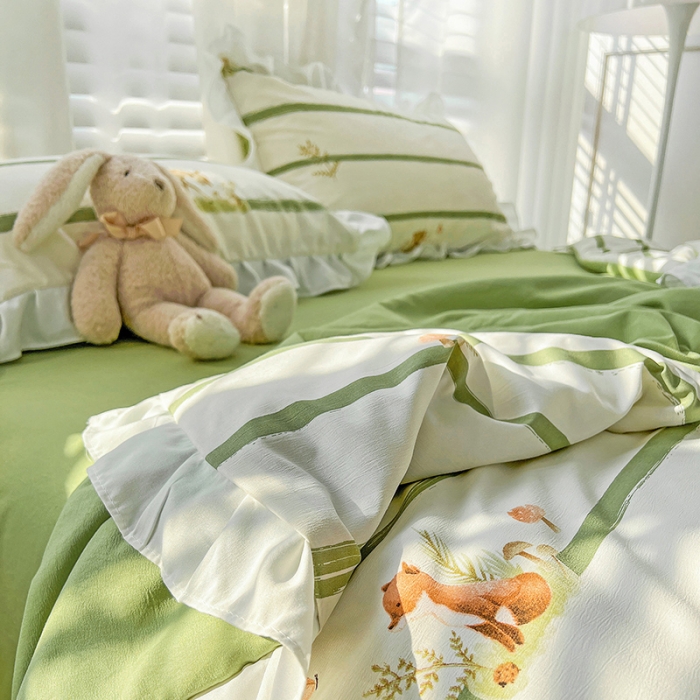 91家纺网 家纺一手货源 找家纺 澳梵 小清新水洗棉麻夏被四件套 小鹿兔