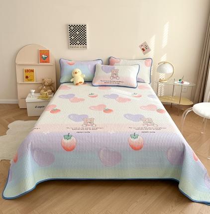 91家纺网 家纺一手货源 找家纺 莎果 2024新款正面纯棉绗缝床盖 可爱熊