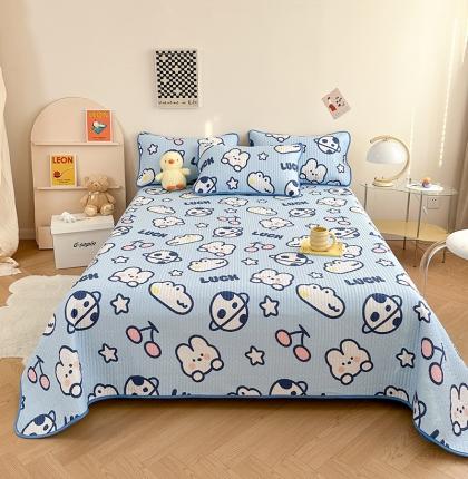 91家纺网 家纺一手货源 找家纺 莎果 2024新款正面纯棉绗缝床盖 快乐星球