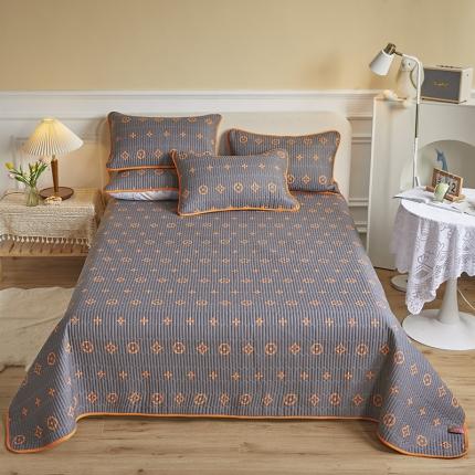 91家纺网 家纺一手货源 找家纺 莎果 2024新款正面纯棉绗缝床盖 路易-灰