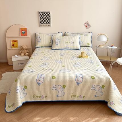 91家纺网 家纺一手货源 找家纺 莎果 2024新款正面纯棉绗缝床盖 幸运兔