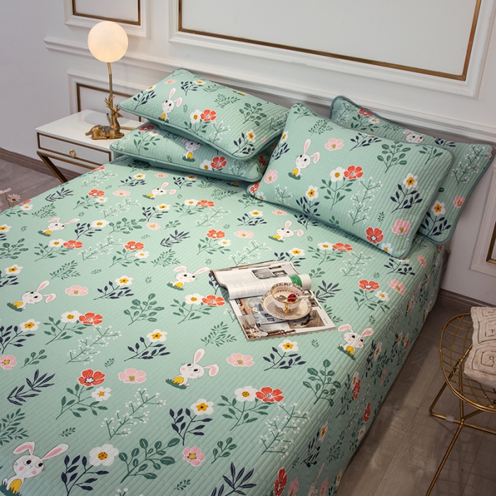 91家纺网 家纺一手货源 找家纺 莎果 2024新款正面纯棉绗缝床盖 朵拉乐园