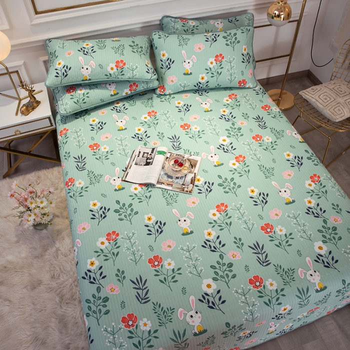 91家纺网 家纺一手货源 找家纺 莎果 2024新款正面纯棉绗缝床盖 朵拉乐园