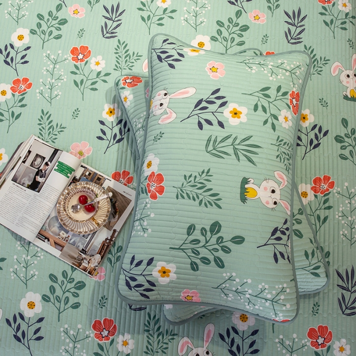 91家纺网 家纺一手货源 找家纺 莎果 2024新款正面纯棉绗缝床盖 朵拉乐园