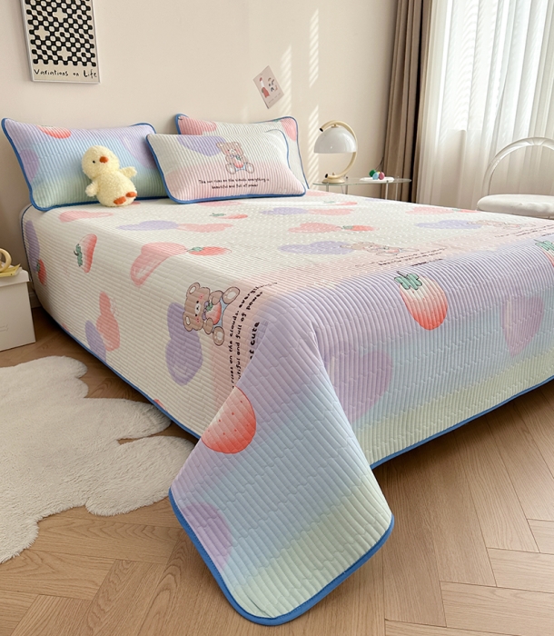 91家纺网 家纺一手货源 找家纺 莎果 2024新款正面纯棉绗缝床盖 可爱熊