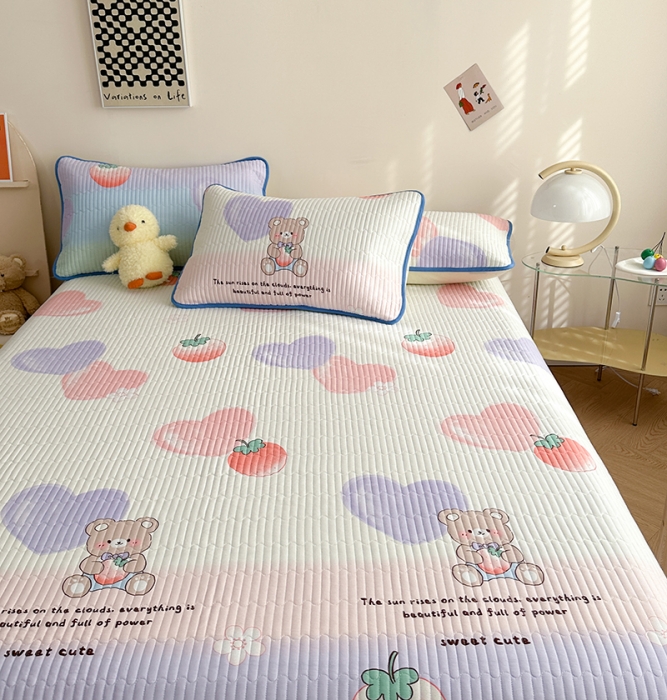 91家纺网 家纺一手货源 找家纺 莎果 2024新款正面纯棉绗缝床盖 可爱熊