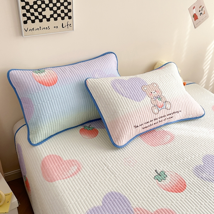 91家纺网 家纺一手货源 找家纺 莎果 2024新款正面纯棉绗缝床盖 可爱熊