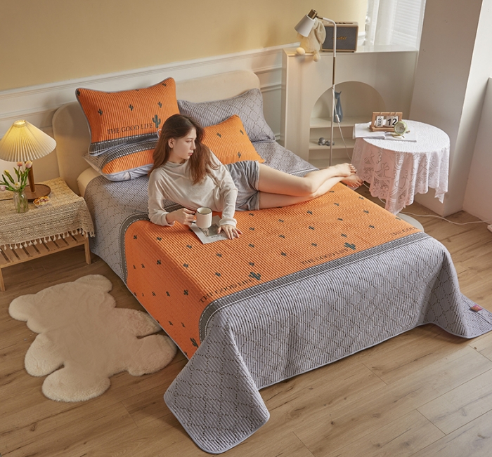 91家纺网 家纺一手货源 找家纺 莎果 2024新款正面纯棉绗缝床盖 乐享生活