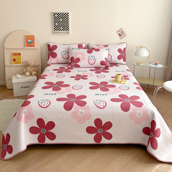 91家纺网 家纺一手货源 找家纺 莎果 2024新款正面纯棉绗缝床盖 翩翩花语