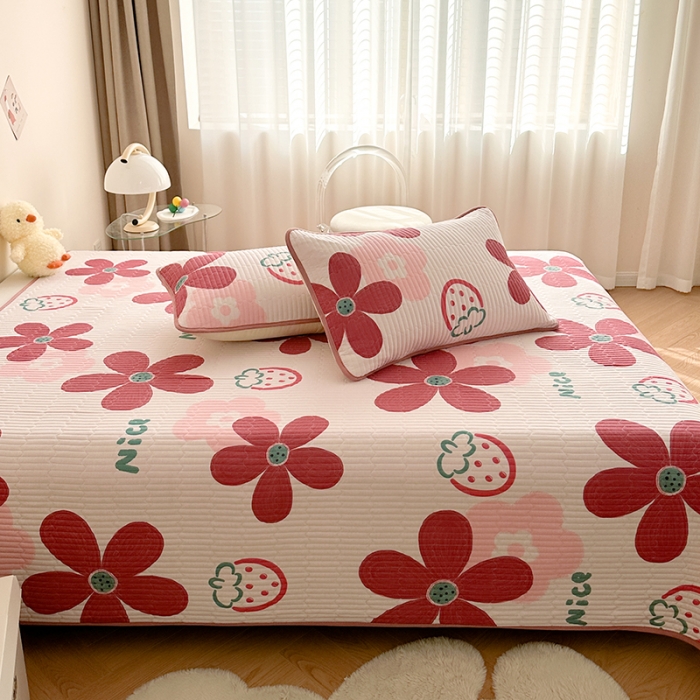 91家纺网 家纺一手货源 找家纺 莎果 2024新款正面纯棉绗缝床盖 翩翩花语