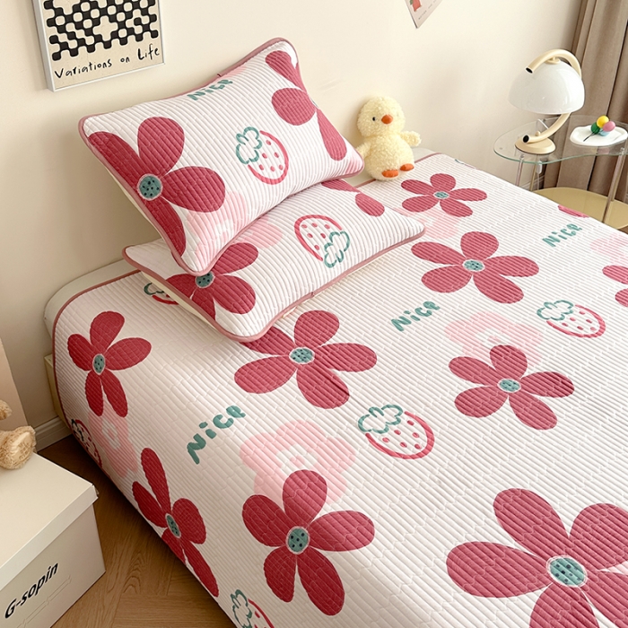 91家纺网 家纺一手货源 找家纺 莎果 2024新款正面纯棉绗缝床盖 翩翩花语