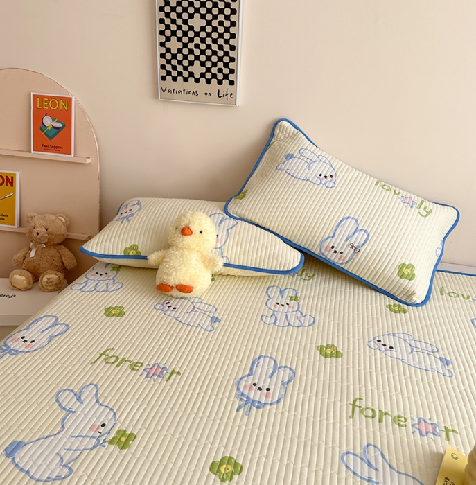 91家纺网 家纺一手货源 找家纺 莎果 2024新款正面纯棉绗缝床盖 幸运兔