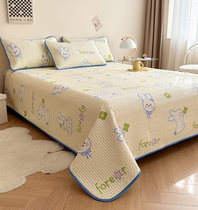 91家纺网 家纺一手货源 找家纺 莎果 2024新款正面纯棉绗缝床盖 幸运兔