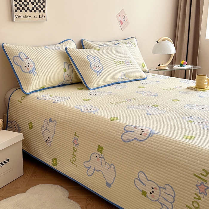 91家纺网 家纺一手货源 找家纺 莎果 2024新款正面纯棉绗缝床盖 幸运兔