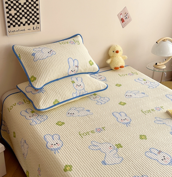 91家纺网 家纺一手货源 找家纺 莎果 2024新款正面纯棉绗缝床盖 幸运兔