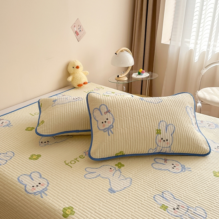 91家纺网 家纺一手货源 找家纺 莎果 2024新款正面纯棉绗缝床盖 幸运兔