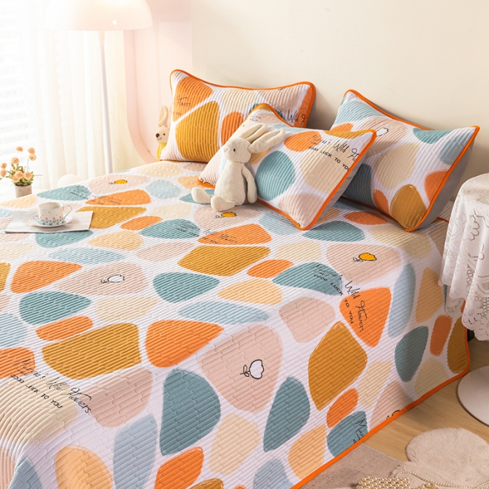 91家纺网 家纺一手货源 找家纺 莎果 2024新款正面纯棉绗缝床盖 雨花石