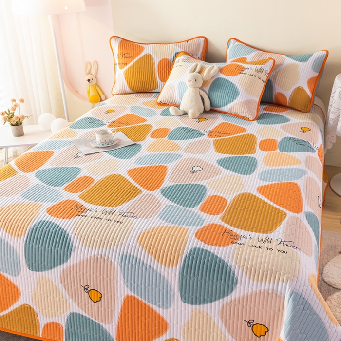 91家纺网 家纺一手货源 找家纺 莎果 2024新款正面纯棉绗缝床盖 雨花石