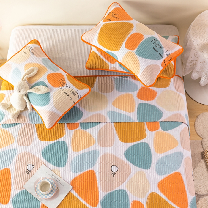 91家纺网 家纺一手货源 找家纺 莎果 2024新款正面纯棉绗缝床盖 雨花石