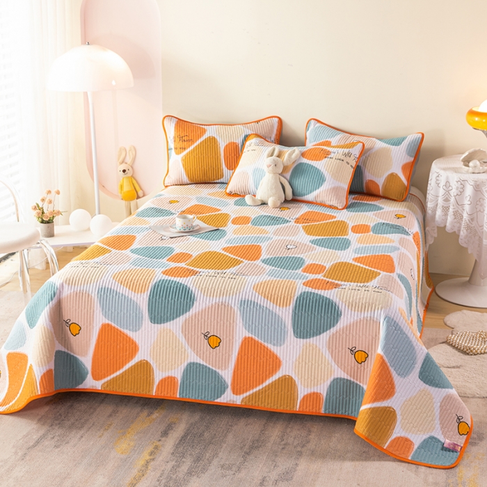 91家纺网 家纺一手货源 找家纺 莎果 2024新款正面纯棉绗缝床盖 雨花石