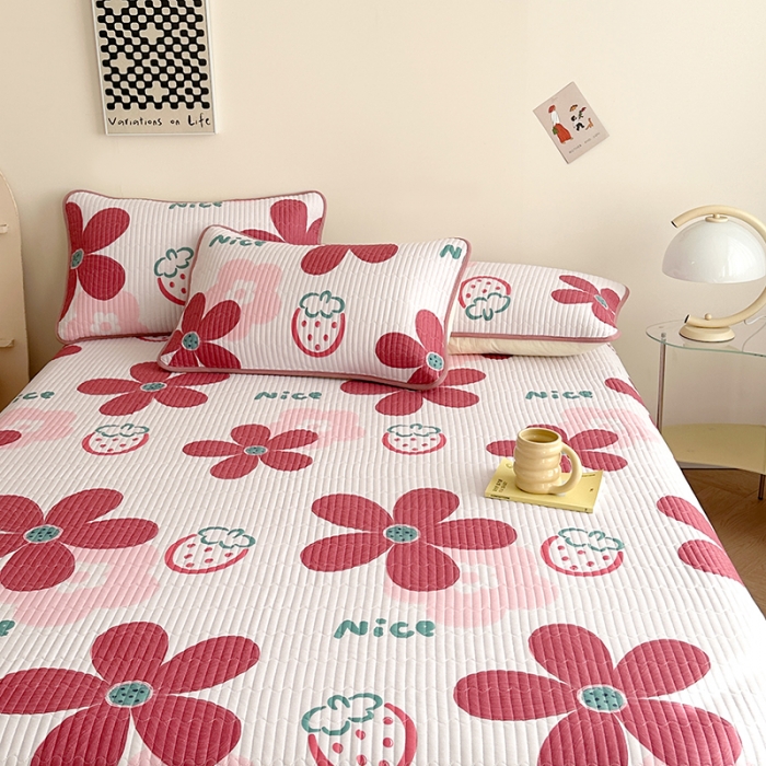 91家纺网 家纺一手货源 找家纺 莎果 2024新款正面纯棉绗缝床盖 翩翩花语