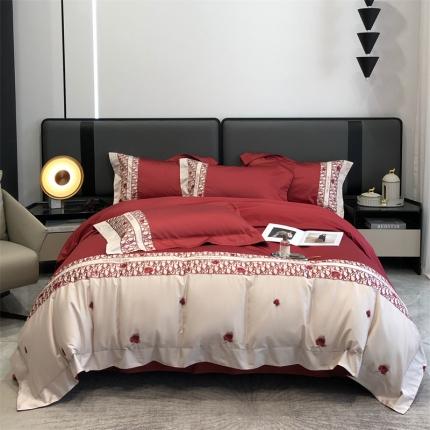 91家纺网 家纺一手货源 找家纺 （总）凯磊 新款 高支高密.长绒棉刺绣系列四件套-可可