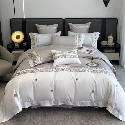 91家纺网 家纺一手货源 找家纺 （总）凯磊 新款 高支高密.长绒棉刺绣系列四件套-可可