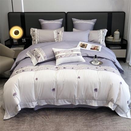 凯磊 新款 高支高密.长绒棉刺绣系列四件套-可可 可可-紫