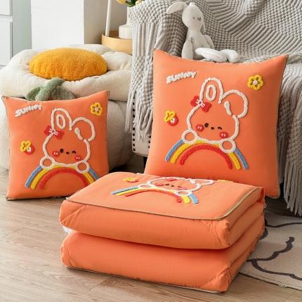 暖树 水洗亲肤磨毛卡通抱枕被（专版花型）-好运兔 好运兔-爱玛橙