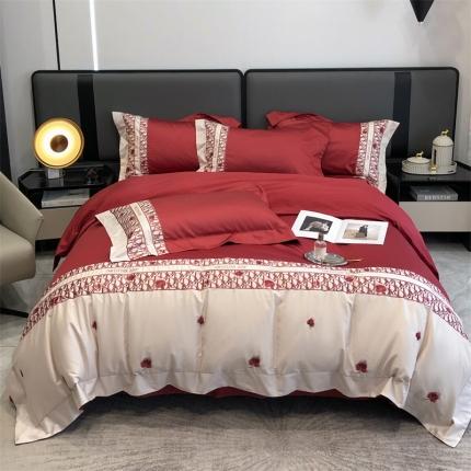 凯磊 新款 高支高密.长绒棉刺绣系列四件套-可可 可可-红